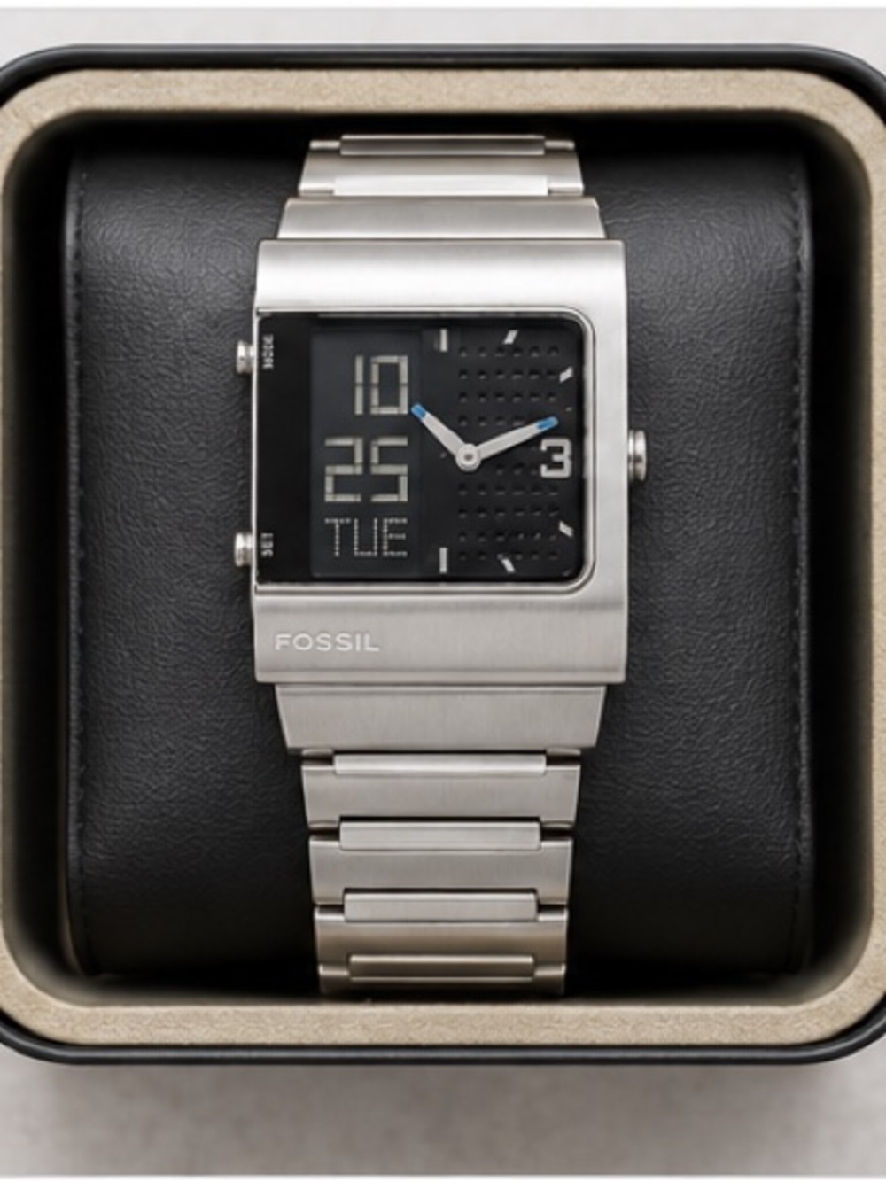 Fossil Silver Stainless Steel Hybrid Watch with Black Dial